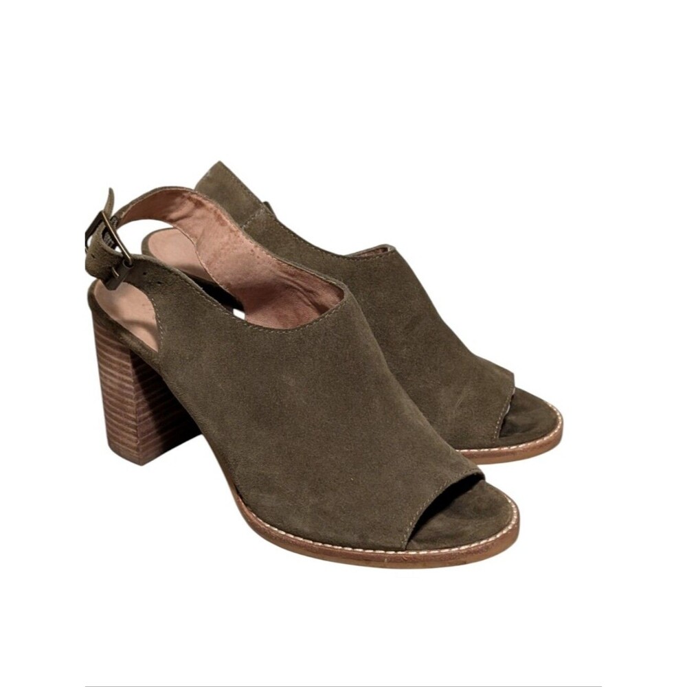 Madewell The Cary olive green suede slingback stacked block heel sandals size 6